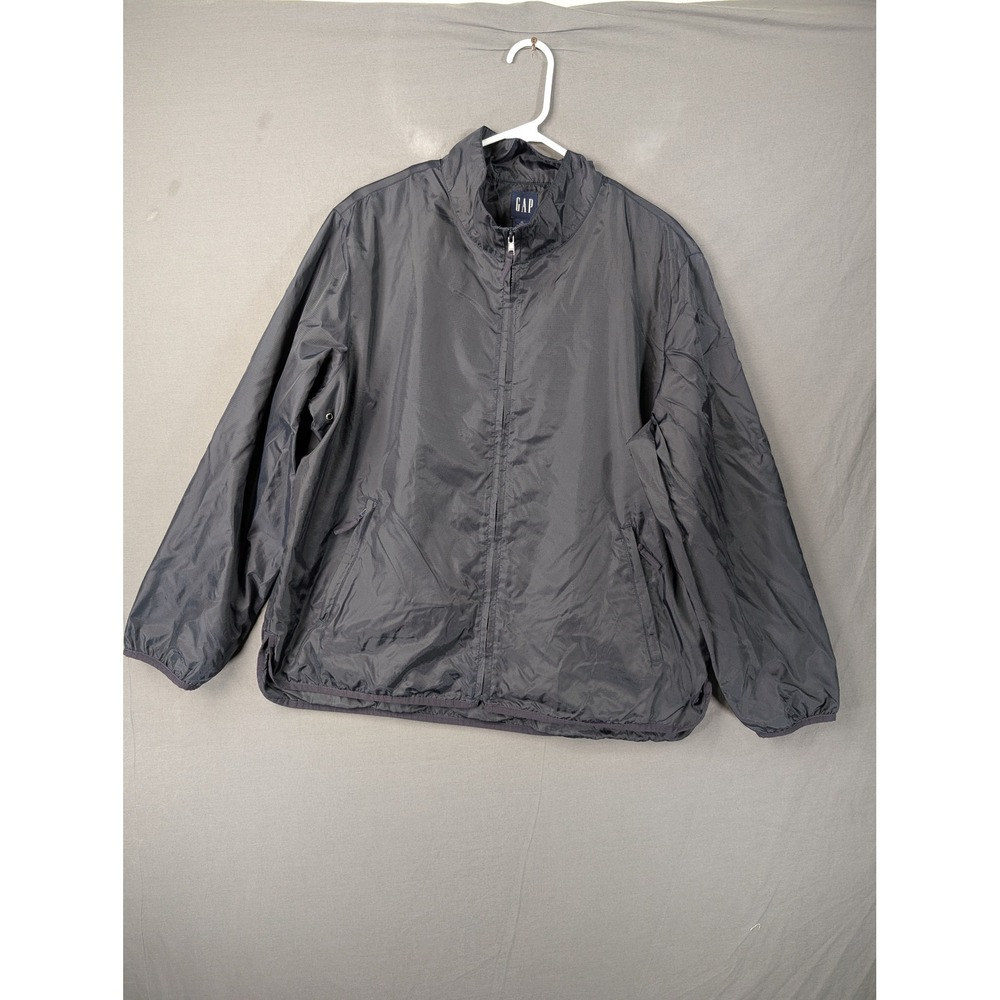 GAP Mens Windbreaker Jacket XL Navy Blue Full Zip Nylon Mesh Lined‎ Mock Neck